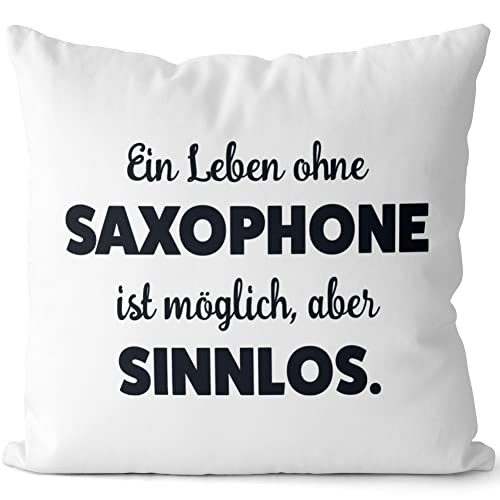 JUNIWORDS Kissen, EIN Leben ohne Saxophone ist möglich, Aber sinnlos, Weiß-Dunkelrot, 2-farbig (1009828) von JUNIWORDS