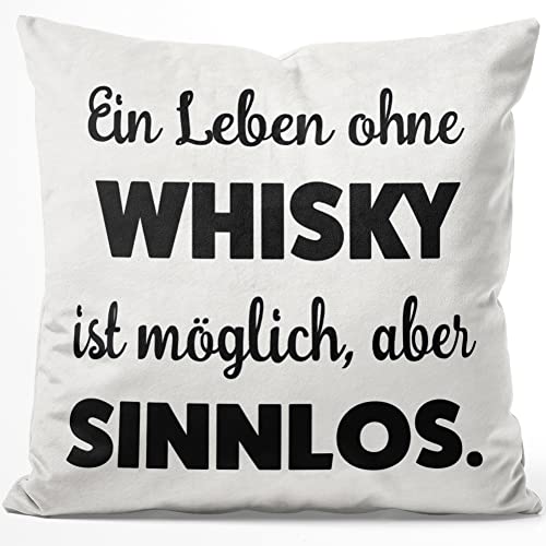 JUNIWORDS Kissen, EIN Leben ohne Whisky ist möglich, Aber sinnlos, 40 x 40 cm, Flauschig Samtweich Weich (1009690) von JUNIWORDS