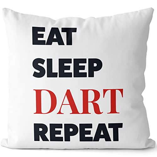 JUNIWORDS Kissen, Eat Sleep Dart Repeat, Weiß-Dunkelrot, 2-farbig (1009404) von JUNIWORDS