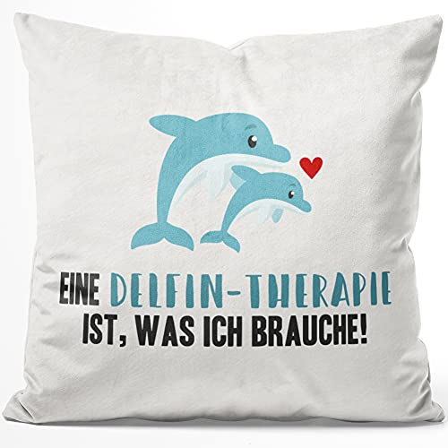 JUNIWORDS Kissen, Eine Delfin-Therapie ist, was ich Brauche!, 40 x 40 cm, Flauschig Samtweich Weich von JUNIWORDS