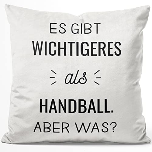 JUNIWORDS Kissen, Es gibt wichtigeres als Handball. Aber was?, 40 x 40 cm, Flauschig Samtweich Weich (1009917) von JUNIWORDS