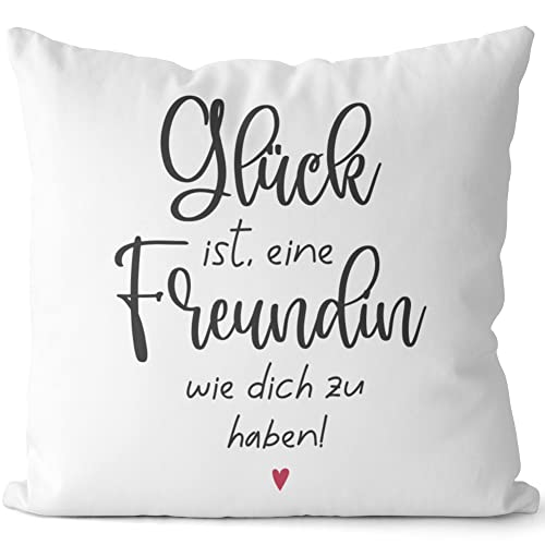 JUNIWORDS Kissen, Glück ist, eine Freundin wie Dich zu haben, Weiß-Hellgrün, 2-farbig (1006924) von JUNIWORDS