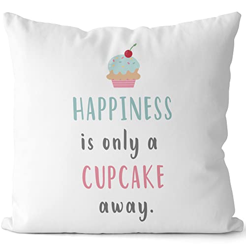 JUNIWORDS Kissen, Happiness is only a Cupcake Away, Weiß-Hellblau, 2-farbig (1007435) von JUNIWORDS