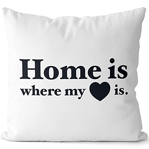 JUNIWORDS Kissen, Home is Where My Heart is, 40 x 40 cm, 2-farbig, Weiß-Hellbraun von JUNIWORDS