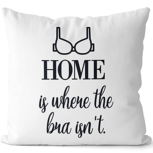 JUNIWORDS Kissen, Home is Where The Bra Isn't, 40 x 40 cm, 2-farbig, Weiß-Schwarz von JUNIWORDS