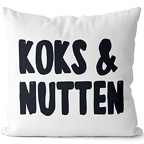 JUNIWORDS Kissen, Koks & Nutten, 40 x 40 cm, 2-farbig, Weiß-Schwarz von JUNIWORDS