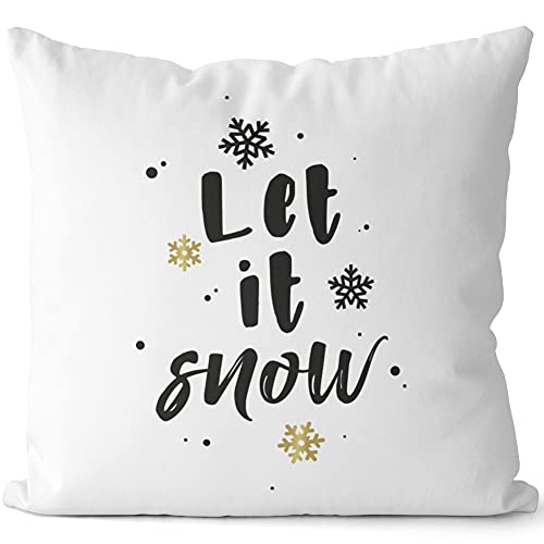 JUNIWORDS Kissen, Let it Snow, goldene Schneeflocken, 40 x 40 cm, 2-farbig, Weiß-Hellblau von JUNIWORDS