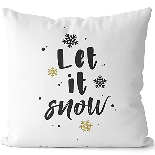 JUNIWORDS Kissen, Let it Snow, goldene Schneeflocken, 40 x 40 cm, 2-farbig, Weiß-Schwarz von JUNIWORDS