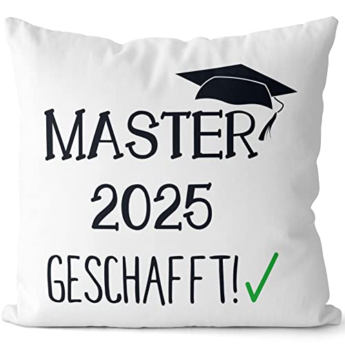 JUNIWORDS Kissen, Master 2025 GESCHAFFT!, Weiß-Dunkelrot, 2-farbig (1008206) von JUNIWORDS