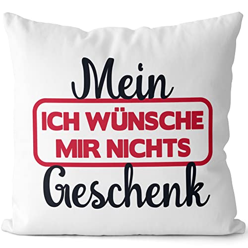 JUNIWORDS Kissen, Mein Ich wünsche Mir Nichts Geschenk, Weiß-Schwarz, 2-farbig (1006440) von JUNIWORDS