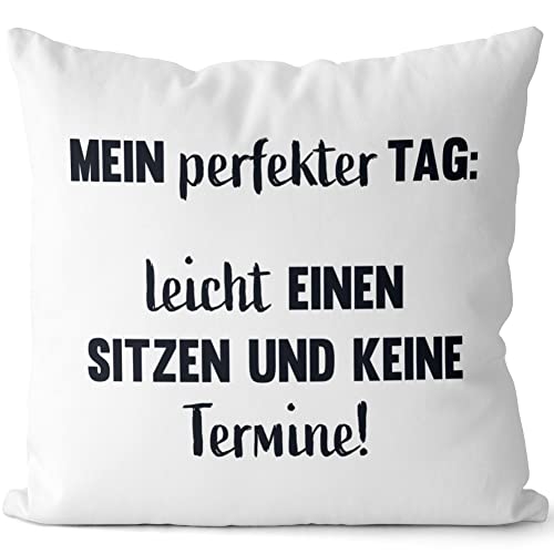 JUNIWORDS Kissen, Mein Perfekter Tag: leicht einen sitzen und Keine Termine!, Weiß-Dunkelrot, 2-farbig (1009379) von JUNIWORDS