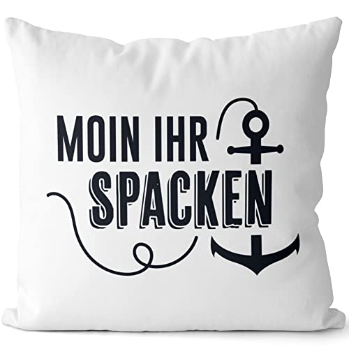 JUNIWORDS Kissen, Moin Ihr Spacken, Weiß-Hellblau, 2-farbig (1007507) von JUNIWORDS