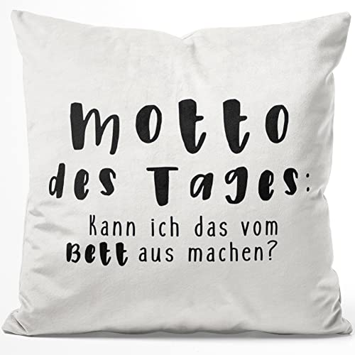 JUNIWORDS Kissen, Motto des Tages: Kann ich das vom Bett aus Machen?, 40 x 40 cm, Flauschig Samtweich Weich (1003774) von JUNIWORDS