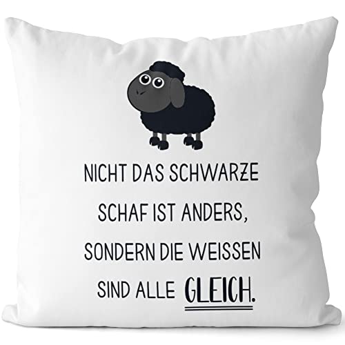 JUNIWORDS Kissen, Nicht das Schwarze Schaf ist Anders, sondern die Weißen sind alle gleich, Weiß-Schwarz, 2-farbig (1004515) von JUNIWORDS