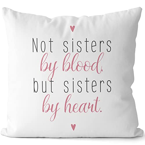 JUNIWORDS Kissen, Not Sisters by Blood, but Sisters by Heart, 40 x 40 cm, 2-farbig, Weiß-Rosa von JUNIWORDS