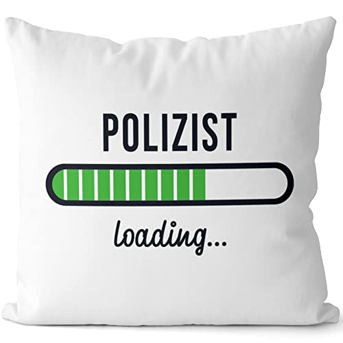 JUNIWORDS Kissen, Polizist Loading, Weiß-Schwarz, 2-farbig (1004435) von JUNIWORDS