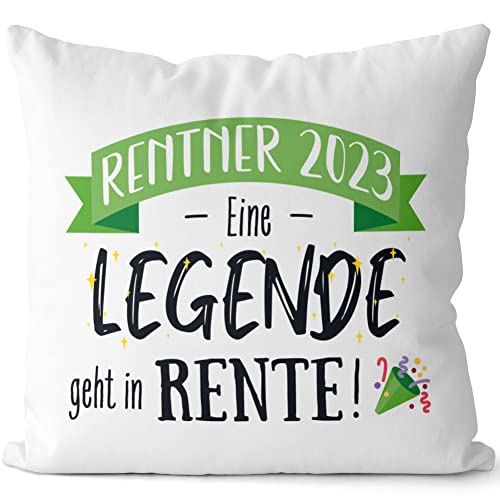 JUNIWORDS Kissen, Rentner 2023 Eine Legende geht in Rente!, Weiß-Hellgrün, 2-farbig (1008165) von JUNIWORDS