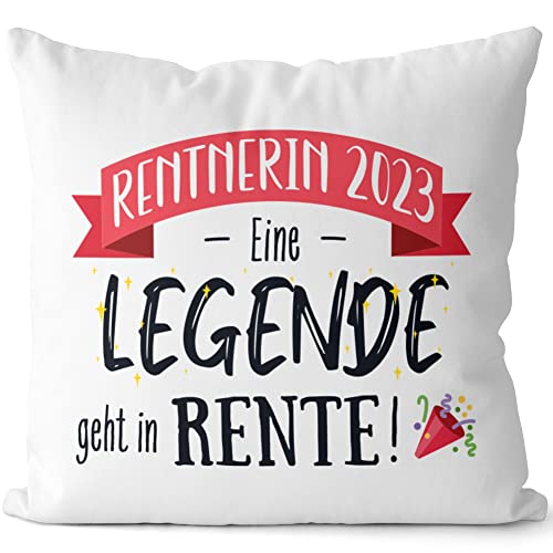 JUNIWORDS Kissen, Rentnerin 2023 Eine Legende geht in Rente!, Weiß-Dunkelrot, 2-farbig (1008157) von JUNIWORDS