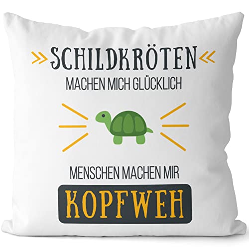 JUNIWORDS Kissen, Schildkröten Machen Mich glücklich Menschen Machen Mir Kopfweh, Weiß-Dunkelrot, 2-farbig (1004566) von JUNIWORDS