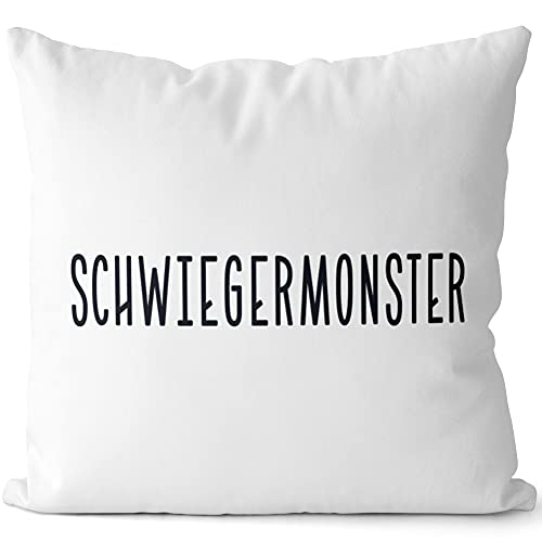 JUNIWORDS Kissen, Schwiegermonster, 40 x 40 cm, 2-farbig, Weiß-Dunkelrot von JUNIWORDS