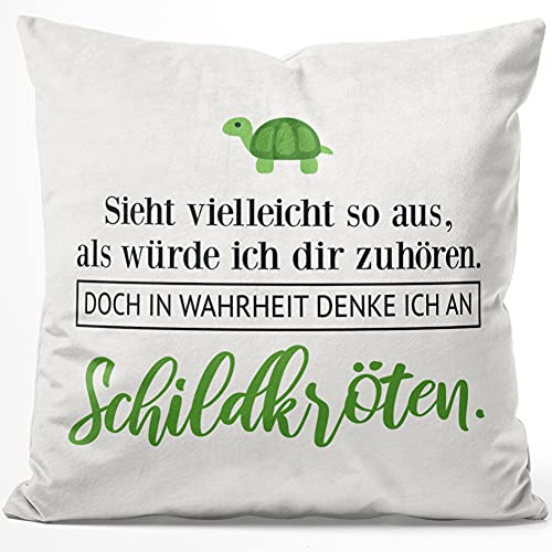 JUNIWORDS Kissen, Sieht vielleicht so aus, als würde ich dir zuhören. Doch in Wahrheit denke ich an Schildkröten (1001517), 40 x 40 cm, Flauschig Samtweich Weich von JUNIWORDS