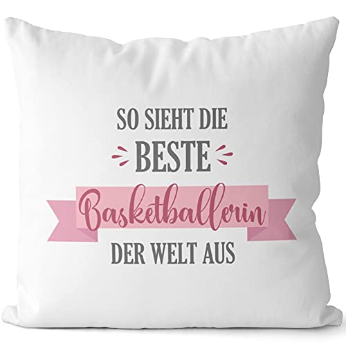 JUNIWORDS Kissen, So Sieht die Beste Basketballerin der Welt aus, 40 x 40 cm, 2-farbig, Weiß-Rosa von JUNIWORDS