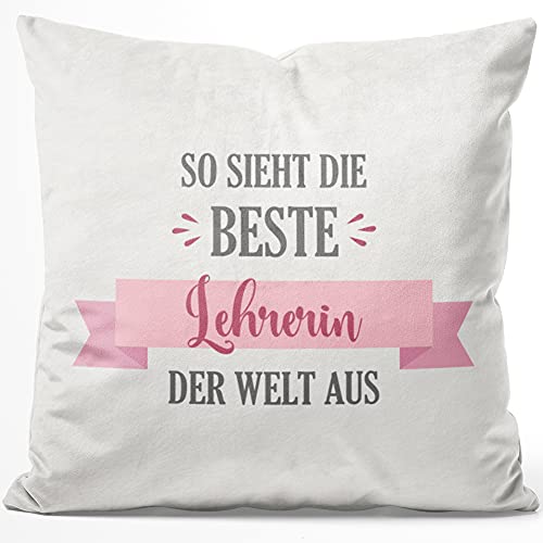 JUNIWORDS Kissen, So Sieht die Beste Lehrerin der Welt aus, 40 x 40 cm, Flauschig Samtweich Weich von JUNIWORDS