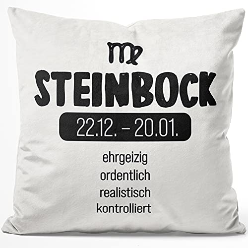 JUNIWORDS Kissen, Sternzeichen Steinbock, ehrgeizig ordentlich realistisch kontrolliert, 40 x 40 cm, Flauschig Samtweich Weich von JUNIWORDS