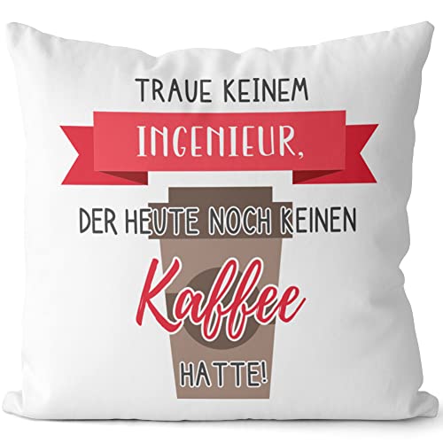 JUNIWORDS Kissen, Traue keinem Ingenieur, der Heute noch keinen Kaffee Hatte!, Weiß-Hellblau, 2-farbig (1007925) von JUNIWORDS