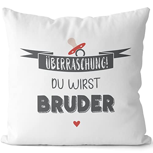 JUNIWORDS Kissen, Überraschung! Du wirst Bruder, Weiß-Schwarz, 2-farbig (1005467) von JUNIWORDS