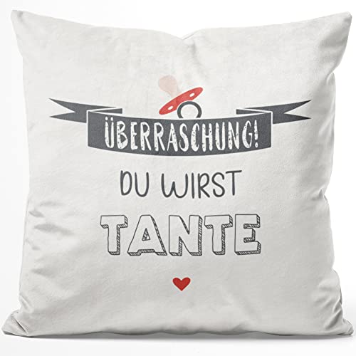JUNIWORDS Kissen, Überraschung! Du wirst Tante, 40 x 40 cm, Flauschig Samtweich Weich (1005462) von JUNIWORDS