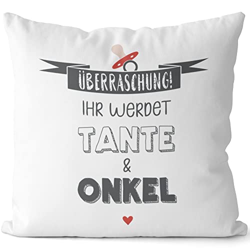 JUNIWORDS Kissen, Überraschung! Ihr werdet Tante & Onkel, Weiß-Schwarz, 2-farbig (1005458) von JUNIWORDS