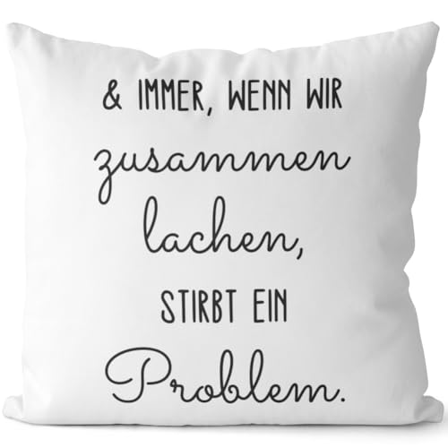 JUNIWORDS Kissen, Und Immer, wenn wir zusammen lachen, stirbt EIN Problem, Weiß-Rosa, 2-farbig (1010198) von JUNIWORDS