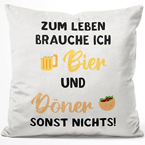 JUNIWORDS Kissen, Zum Leben Brauche ich Bier und Döner, sonst Nichts, 40 x 40 cm, Flauschig Samtweich Weich (1005600) von JUNIWORDS