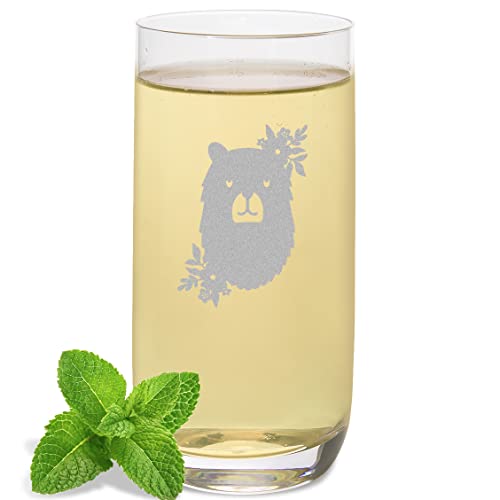 JUNIWORDS Longdrinkglas mit Gravur, Bär mit Blumen, Longdrinkglas (1003125) von JUNIWORDS