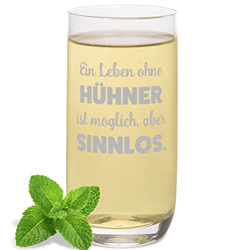 JUNIWORDS Longdrinkglas mit Gravur, Ein Leben ohne Hühner ist möglich, aber sinnlos, Longdrinkglas (1009710) von JUNIWORDS