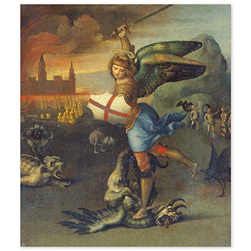 JUNIWORDS Poster, Raffael, Raffaello Sanzio da Urbino, Der Erzengel Michael im Kampf mit dem Drachen, 20 x 23 cm von JUNIWORDS