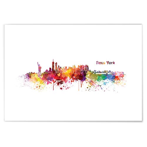 JUNIWORDS Poster mit/ohne Holzrahmen, Wähle ein Motiv, Aquarell Skyline New York, Wähle eine Größe, 60 x 90 cm (XL) ohne Rahmen von JUNIWORDS