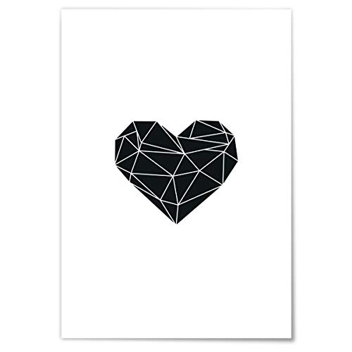 JUNIWORDS Poster mit/ohne Holzrahmen - Origami Herz Fläche - Wähle eine Größe - 30 x 40 cm (M) ohne Rahmen von JUNIWORDS