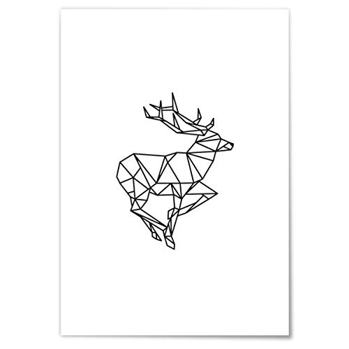 JUNIWORDS Poster mit/ohne Holzrahmen - Origami Hirsch Outline - Wähle eine Größe - 21 x 30 cm (S) ohne Rahmen von JUNIWORDS