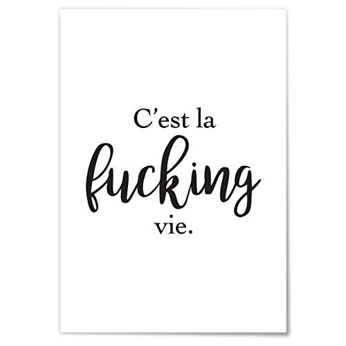 JUNIWORDS Poster mit/ohne Holzrahmen - Wähle ein Motiv - Cest La Fucking Vie - Wähle eine Größe - 21 x 30 cm (S) ohne Rahmen von JUNIWORDS