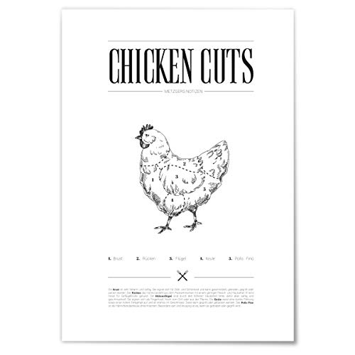 JUNIWORDS Poster mit/ohne Holzrahmen - Wähle ein Motiv - Chicken Cuts - Wähle eine Größe - 21 x 30 cm (S) ohne Rahmen von JUNIWORDS