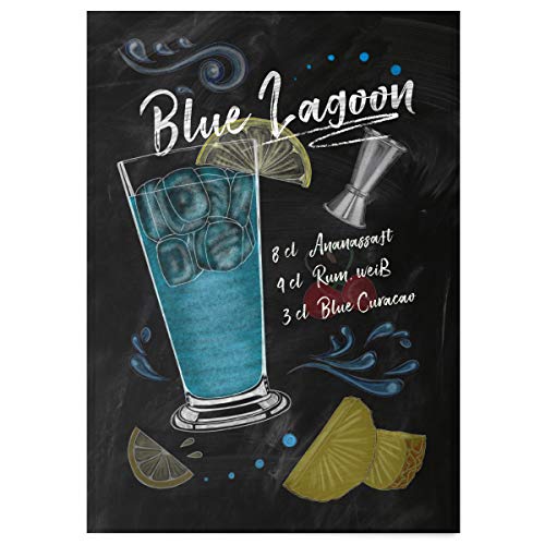 JUNIWORDS Poster mit/ohne Holzrahmen - Wähle ein Motiv - Cocktail Blue Lagoon - Wähle eine Größe - 21 x 30 cm (S) ohne Rahmen von JUNIWORDS