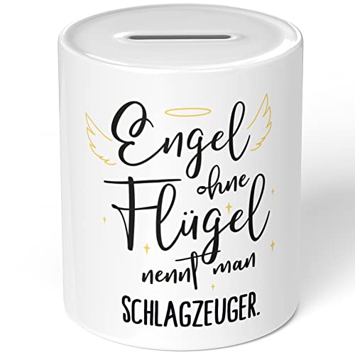 JUNIWORDS Spardose Sparbüchse, Engel ohne Flügel nennt Man Schlagzeuger (5181682) von JUNIWORDS