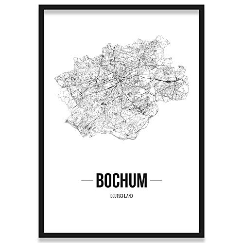 JUNIWORDS Stadtposter, Bochum, Wähle eine Größe, 21 x 30 cm, Poster mit Rahmen, Schrift B, Weiß von JUNIWORDS