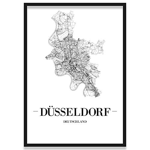 JUNIWORDS Stadtposter, Düsseldorf, Wähle eine Größe, 40 x 60 cm, Poster mit Rahmen, Schrift A, Weiß von JUNIWORDS