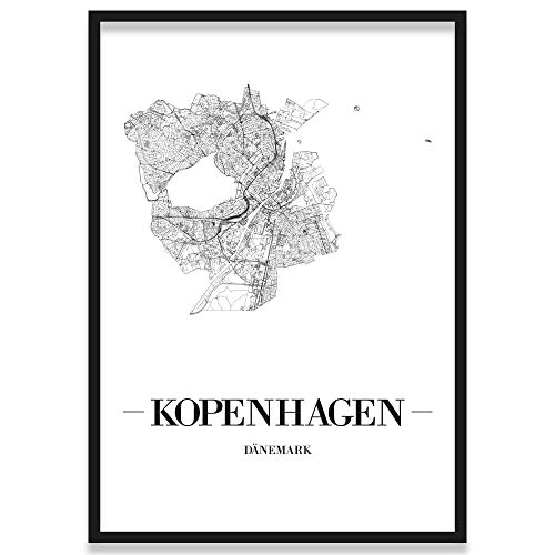 JUNIWORDS Stadtposter, Kopenhagen, Wähle eine Größe, 40 x 60 cm, Poster mit Rahmen, Schrift A, Weiß von JUNIWORDS