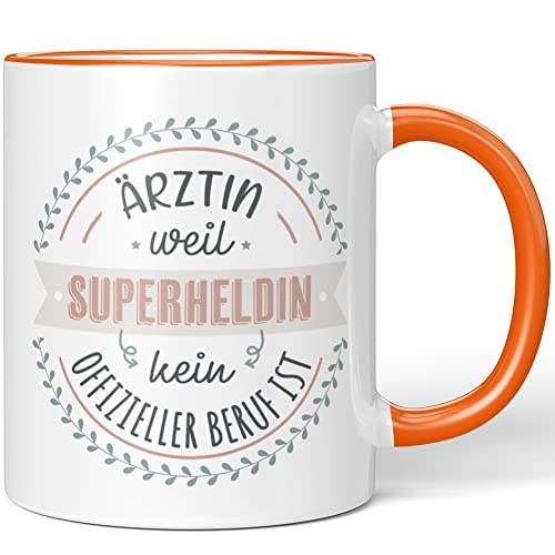 JUNIWORDS Tasse, Ärztin, Weil Superheldin kein offizieller Beruf ist, Wähle Farbe, Orange von JUNIWORDS