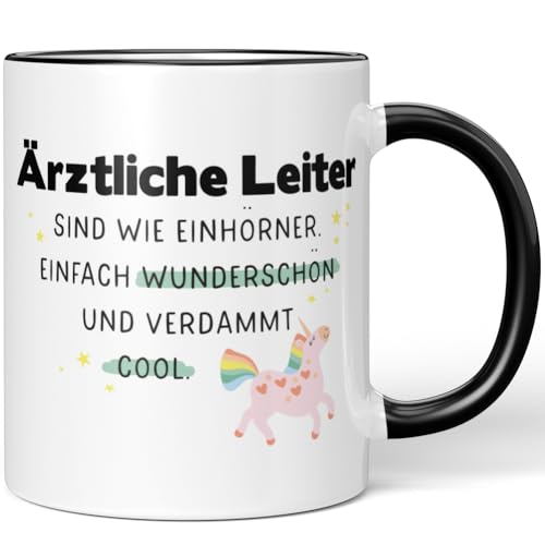 JUNIWORDS Tasse, Ärztliche Leiter sind wie Einhörner. Einfach wunderschön und verdammt cool, Schwarz (7013300) von JUNIWORDS