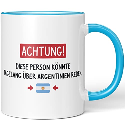 JUNIWORDS Tasse, Achtung! Diese Person könnte tagelang über Argentinien reden, Blau (1006231) von JUNIWORDS